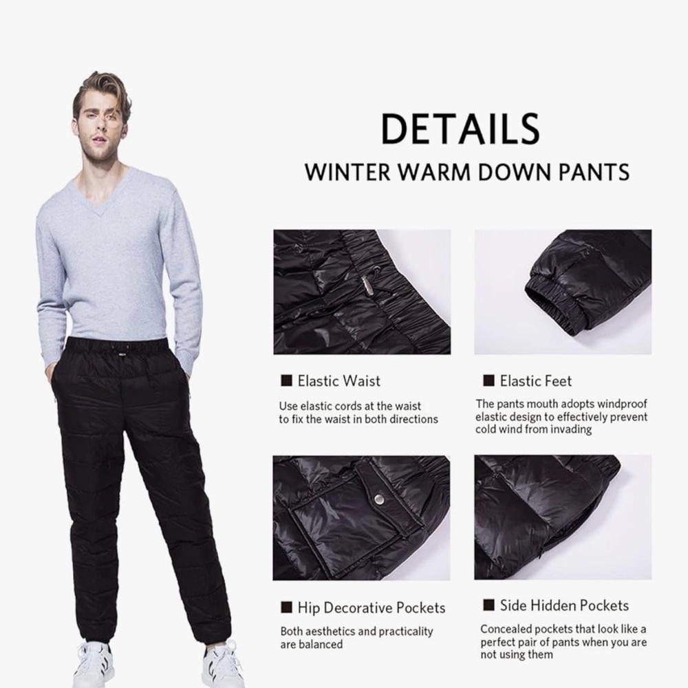 Men's Quilted Black Pants - Picture 4 of 8
